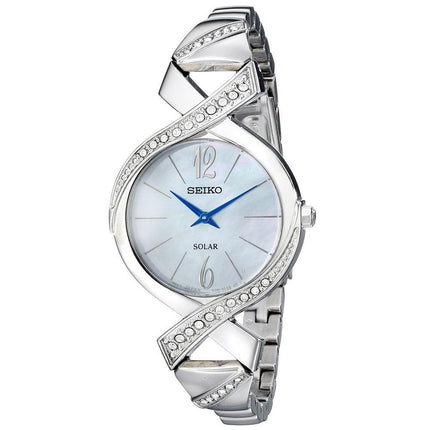 Seiko SUP263 Women's Core Solar MOP Dial Steel Bracelet Swarovski Crystal Accented Watch ,