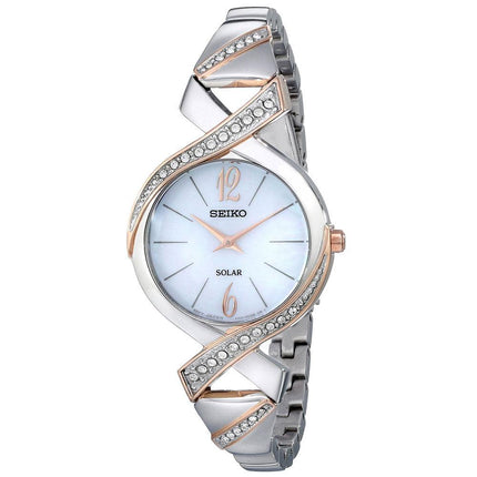 Seiko SUP264 Women's Core Solar MOP Dial Two Tone Rose Gold Steel Swarovski Crystal Accented Watch ,