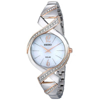 Seiko SUP264 Women's Core Solar MOP Dial Two Tone Rose Gold Steel Swarovski Crystal Accented Watch ,