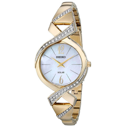 Seiko SUP266 Women's Core Solar MOP Dial Yellow Gold Steel Swarovski Crystal Accented Watch ,