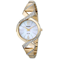 Seiko SUP266 Women's Core Solar MOP Dial Yellow Gold Steel Swarovski Crystal Accented Watch ,