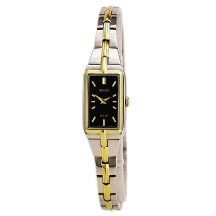 Seiko SUP274 Women's Solar Core Black Dial Two Tone Yellow Gold Steel Quartz Watch ,
