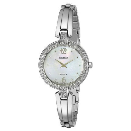 Seiko SUP287 Women's Core Solar MOP Dial Steel Bangle Bracelet Swarovski Crystal Watch ,