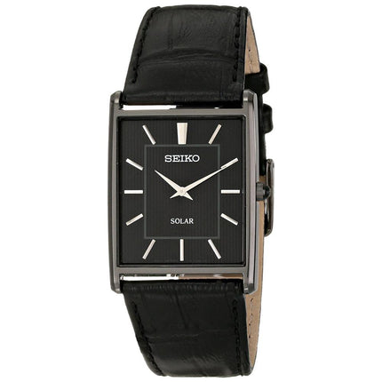 Seiko SUP881 Men's Solar Core Black Dial Black IP Steel Black Leather Strap Quartz Watch ,