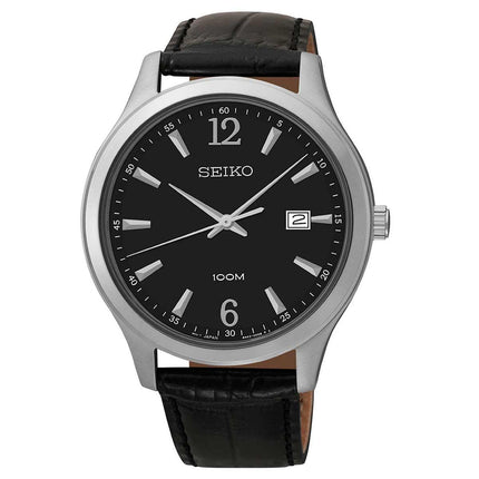 Seiko SUR055 Men's Black Dial Black Leather Strap Watch ,