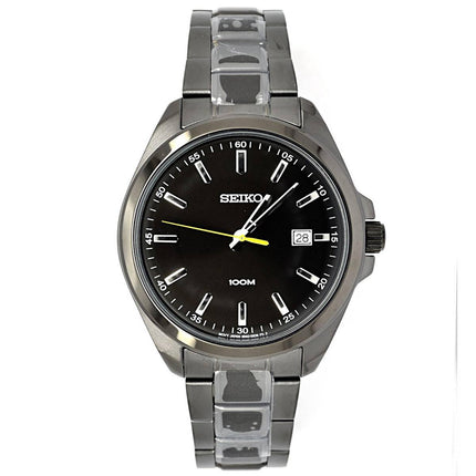 Seiko SUR073 Men's Dress Black Dial Quartz Black IP Steel Bracelet Watch ,