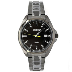 Seiko SUR073 Men's Dress Black Dial Quartz Black IP Steel Bracelet Watch