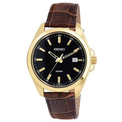 Seiko SUR078 Men's Dress Black Dial Brown Leather Strap Watch ,