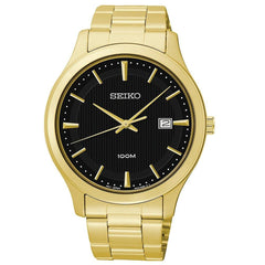 Seiko SUR088 Men's Black Dial Yellow Gold Steel Bracelet Watch