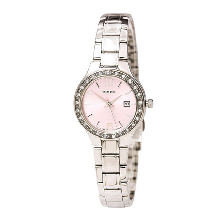 Seiko SUR787 Women's Crystal Accented Bezel Pink Dial Stainless Steel Bracelet Watch ,