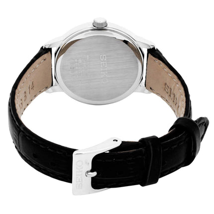Seiko SUR823 Women's Easy Reader White Dial Black Leather Strap Watch ,