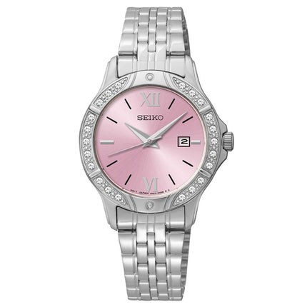 Seiko SUR863 Women's Pink Dial Steel Bracelet Swarovski Crystal Watch ,