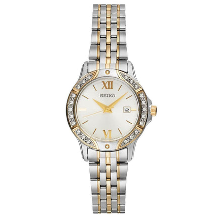 Seiko SUR864 Women's Silver Dial Two Tone Steel Swarovski Crystal Watch ,
