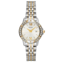 Seiko SUR864 Women's Silver Dial Two Tone Steel Swarovski Crystal Watch