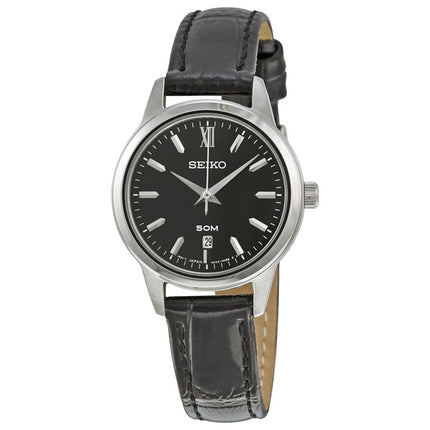 Seiko SUR881 Women's Quartz Black Dial Black Leather Strap Watch ,
