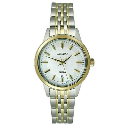 Seiko SUR882 Women's Two Tone Steel Bracelet Silver Dial Watch ,