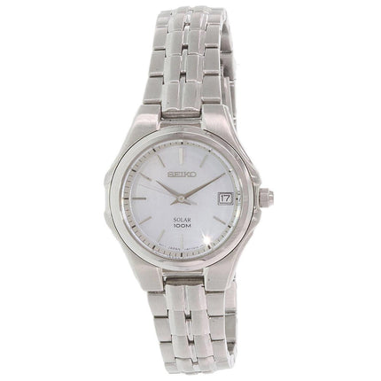 Seiko SUT047 Women's Dress Stainless Steel Bracelet White MOP Dial Solar Watch ,