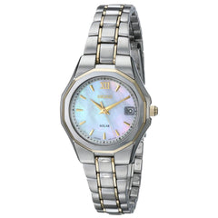 Seiko SUT058 Women's Solar Classic Dress MOP Dial Two Tone Steel Watch