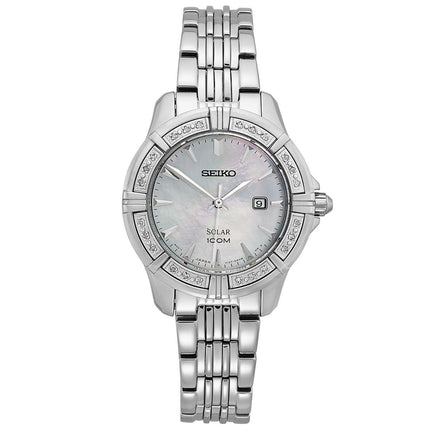 Seiko SUT071 Women's Diamond Solar Stainless Steel Bracelet White MOP Dial Watch ,