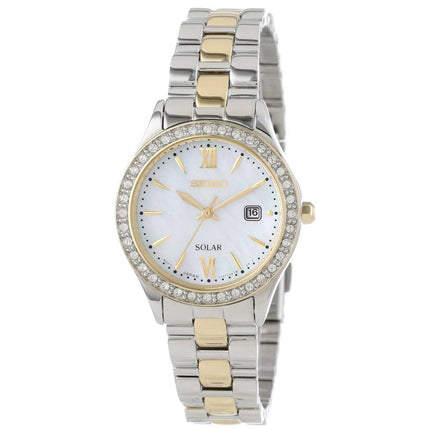 Seiko SUT074 Women's Solar Dress MOP Dial Two Tone Stainless Steel Swarovski Crystal Date Watch ,