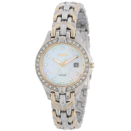 Seiko SUT084 Women's Solar Dress Excelsior MOP Dial Two Tone Stainless Steel Diamond Watch ,