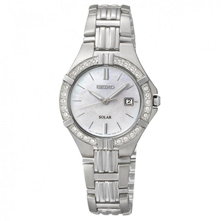 Seiko SUT087 Women's Solar White MOP Dial Stainless Steel Bracelet Watch ,