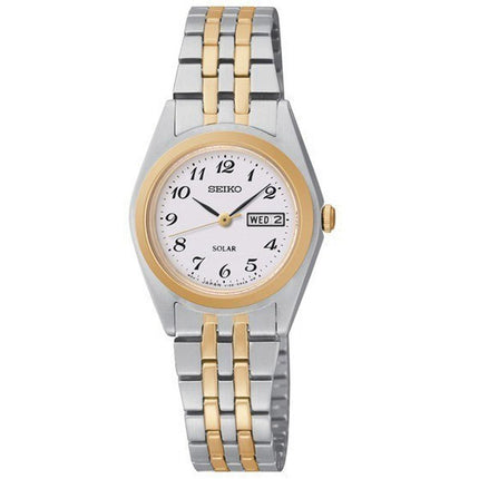 Seiko SUT116 Women's Dress Solar White Dial Two Tone Steel Quartz Date Watch ,