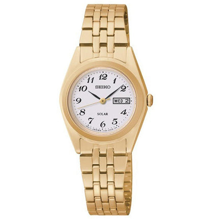 Seiko SUT118 Women's Dress Solar White Dial Gold Plated Steel Quartz Watch ,