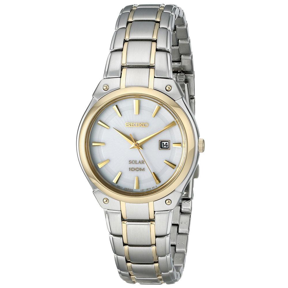 Seiko SUT128 Women's Solar Core Classic Dress White Dial Two Tone Yellow  Gold Steel Quartz Watch