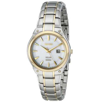 Seiko SUT128 Women's Solar Core Classic Dress White Dial Two Tone Yellow Gold Steel Quartz Watch ,