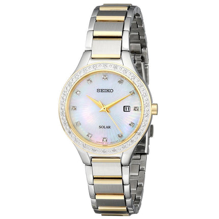 Seiko SUT136 Women's Solar MOP Dial Two Tone Stainless Steel Diamond Watch ,