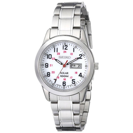 Seiko SUT167 Women's Solar White Dial Stainless Steel Bracelet Watch ,