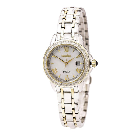 Seiko SUT170 Women's Le Grand Sport Solar Blue MOP Dial Two Tone Yellow Gold Steel Diamond Watch ,