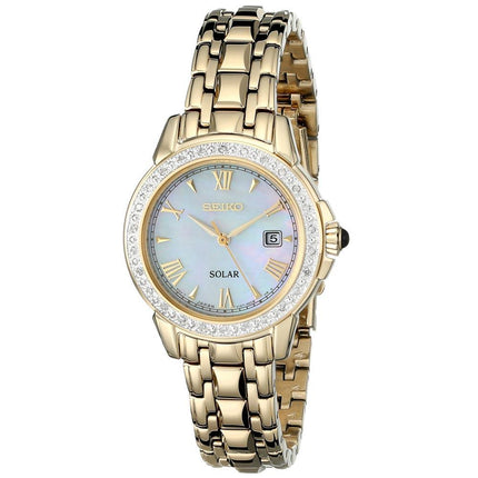 Seiko SUT172 Women's Le Grand Sport Solar MOP Dial Yellow Gold Steel Diamond Watch ,