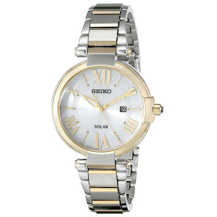 Seiko SUT174 Women's Recraft Solar Silver Tone Dial Two Tone Yellow Gold Steel Watch ,