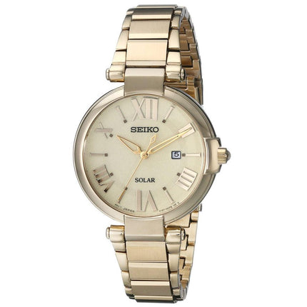 Seiko SUT176 Women's Recraft Solar Champagne Dial Yellow Gold Steel Watch ,