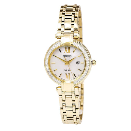 Seiko SUT182 Women's Tressia Conceptual Solar MOP Dial Yellow Gold Steel Diamond Watch ,