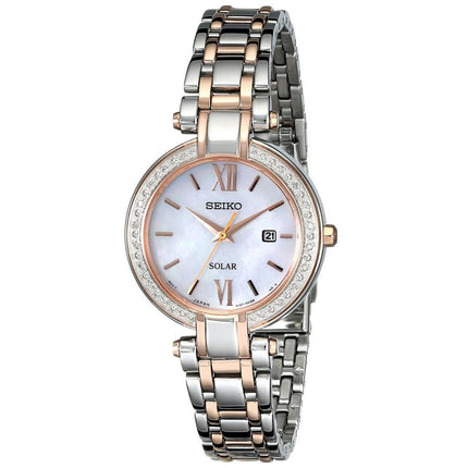 Seiko SUT184 Women's Tressia Conceptual Solar MOP Dial Two Tone Rose Gold Steel Diamond Watch ,