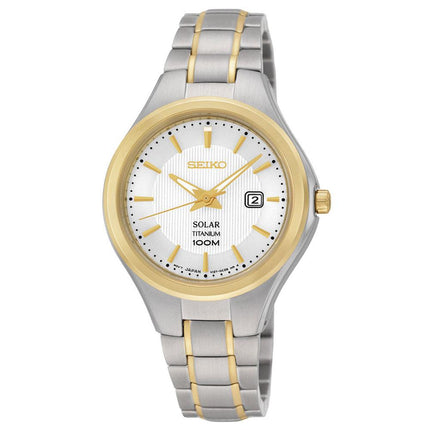 Seiko SUT206 Women's Solar Core White Dial Two Tone Yellow Gold Titanium Bracelet Watch ,