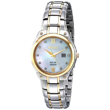 Seiko SUT214 Women's Solar Core MOP Dial Two Tone Steel Diamond Watch ,