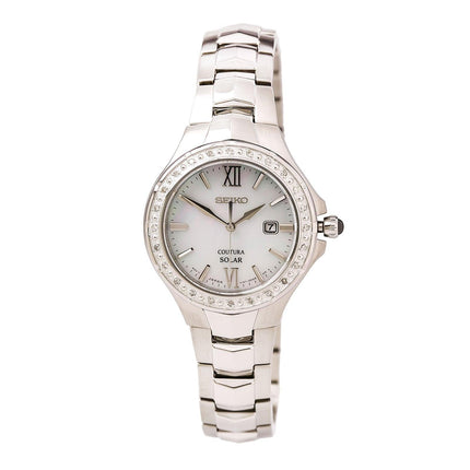 Seiko SUT239 Women's Coutura Diamond Accented Bezel White MOP Dial Steel Bracelet Solar Watch ,