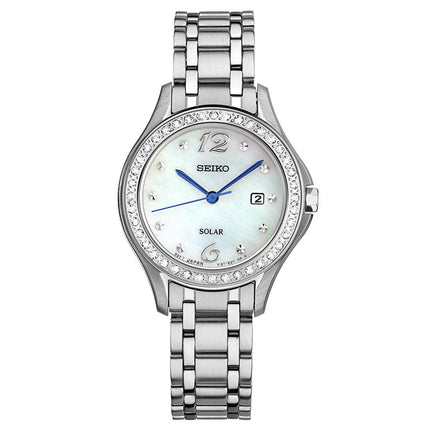 Seiko SUT311 Women's Core Solar Swarovski Crystals MOP Dial Steel Bracelet Power Reserve Watch ,