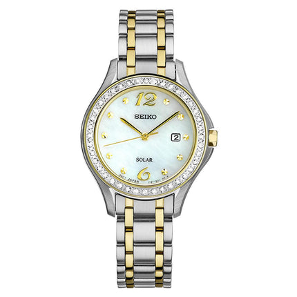 Seiko SUT312 Women's Core Solar Swarovski Crystals MOP Dial Two Tone Steel Power Reserve Watch ,