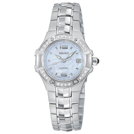Seiko SXD693 Women's Coutura Diamond Blue MOP Dial Stainless Steel Bracelet Watch ,