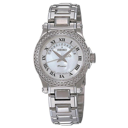 Seiko SXD773 Women's Premier Diamond Accented Bezel White MOP Dial Steel Bracelet Watch ,