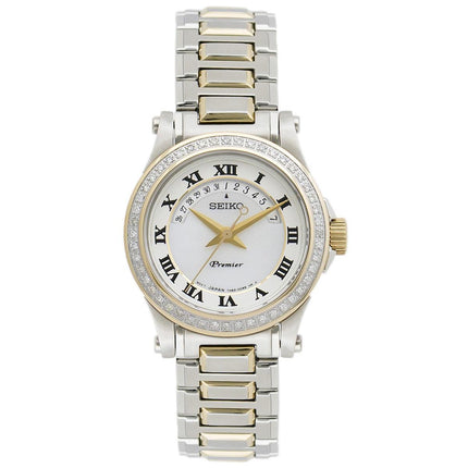Seiko SXD774 Women's Premier White MOP Dial Two Tone Steel Bracelet Diamond Watch ,