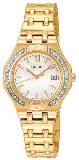 Seiko SXDB34 Women's Slimline Diamond Gold Tone Watch ,