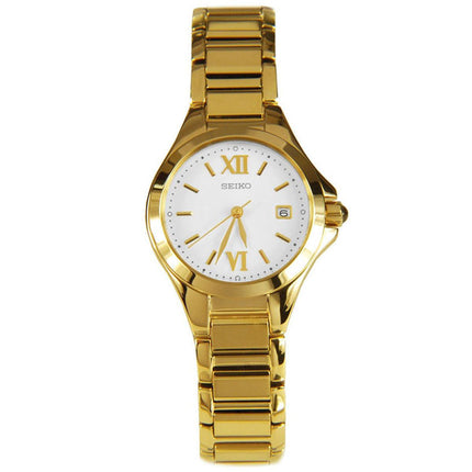 Seiko SXDC18P1 Women's Dress Date White Dial Yellow Gold Steel Bracelet Watch ,