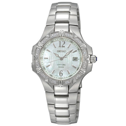 Seiko SXDC33 Women's Coutura Diamond Accented Bezel White MOP Dial Steel Bracelet Watch ,
