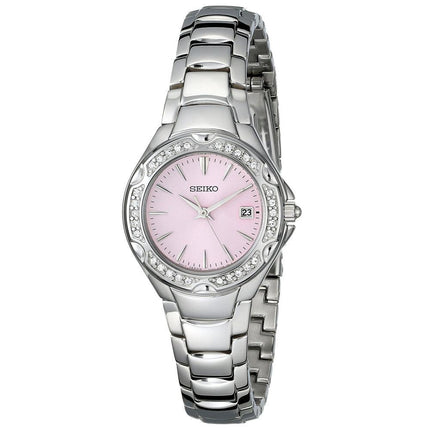 Seiko SXDC53 Women's Dress Swarovski Crystal Accented Bezel Pink Dial Steel Bracelet Watch ,